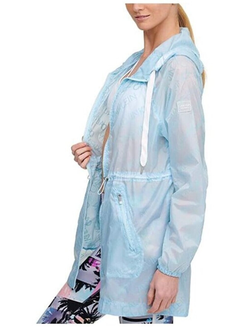 Calvin Klein Womens Logo-Print Hooded Jacket Size L